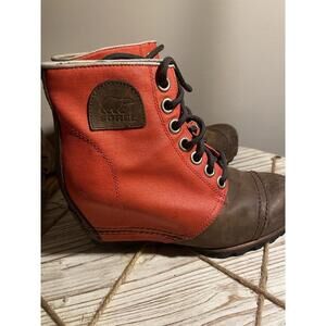 Sorel Boots Booties Womens Size EU  37PDX Bonfire Orange Wedge Ankle Worn Twice
